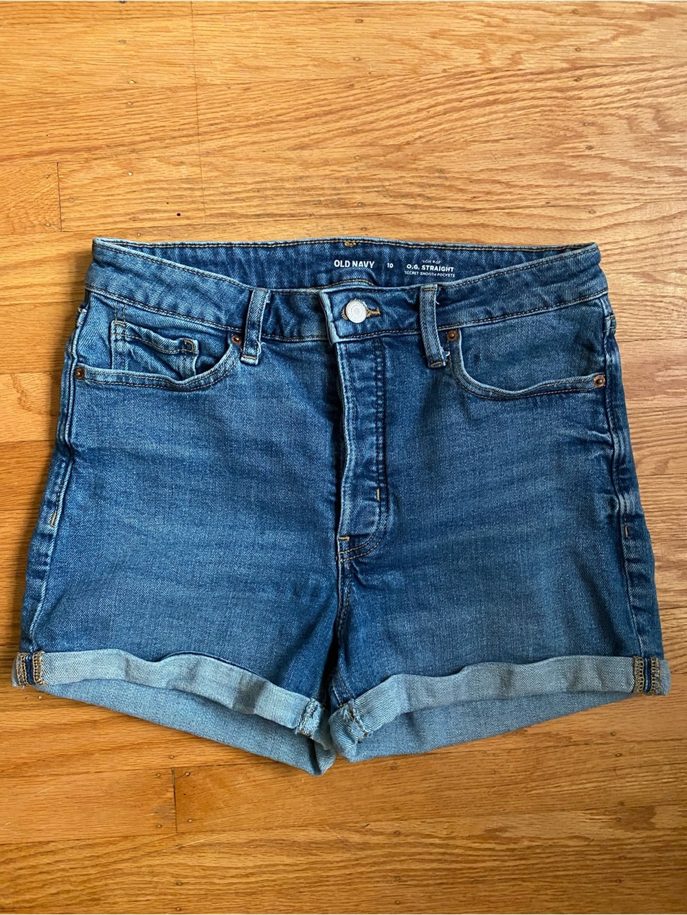 Old Navy High-Waisted Button-Fly O.G. Straight Blue Jean Shorts Women - Size 10